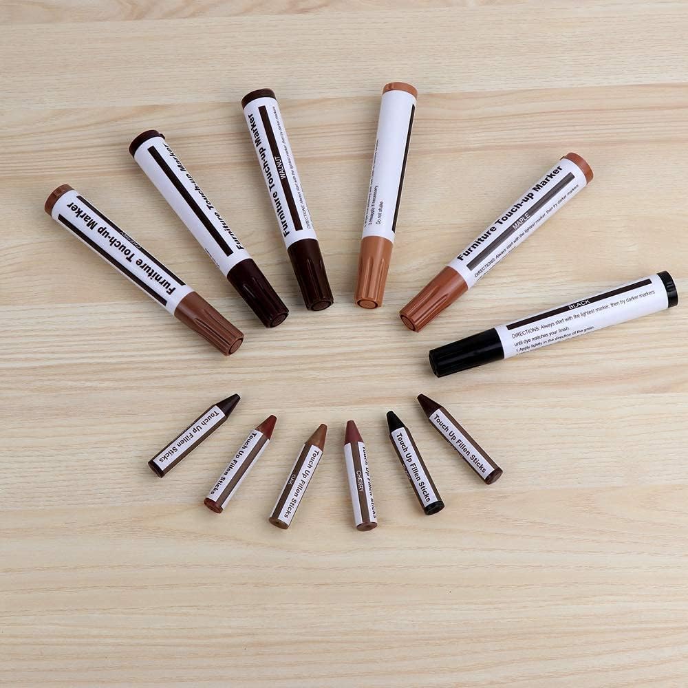 Furniture Repair Kit Wood Markers - Set of 13 - Markers and Wax Sticks with Sharpener Kit, for