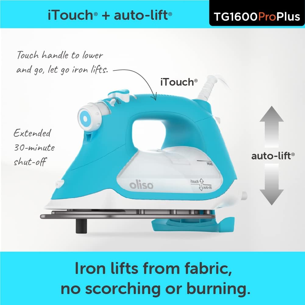 oliso TG1600 ProPlus Smart Iron with Auto-Lift – 1800 Watt Steam Iron for Clothes, Sewing, Quilting