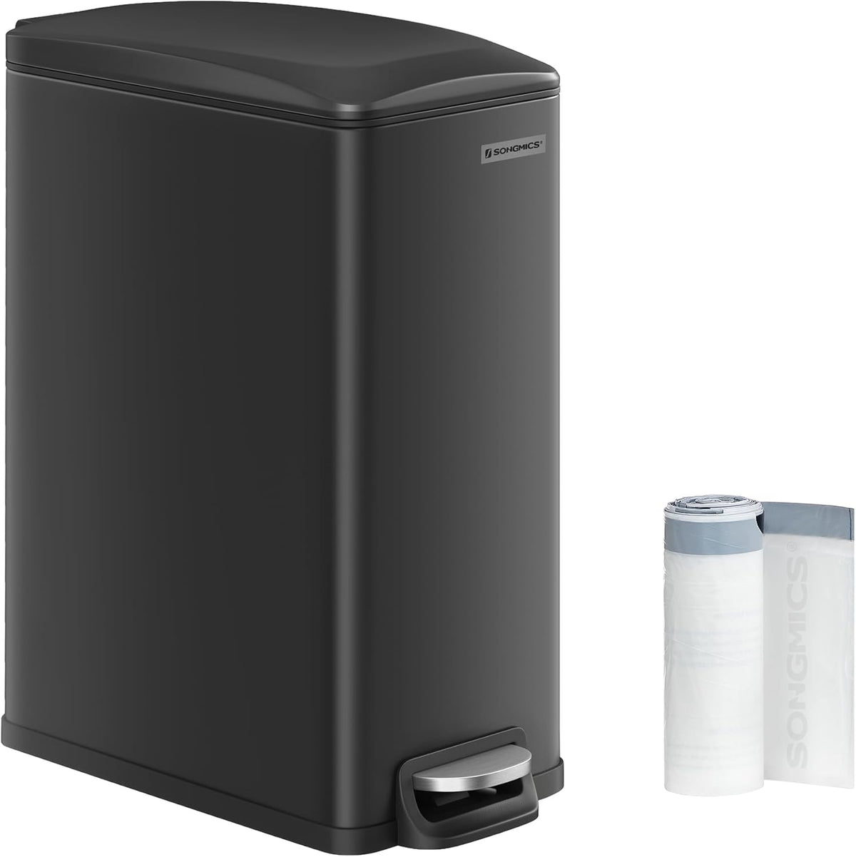 SONGMICS Slim Trash Can, 13-Gallon (50 L) Garbage Can for Narrow Spaces with Soft-Close Lid, Inner
