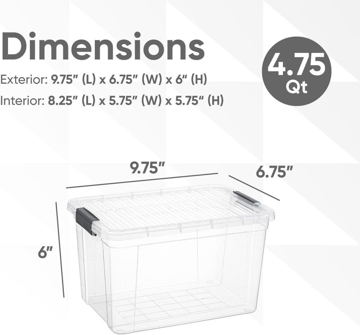 Superio Storage Bins with Lids- 4 Pack, 4.75 Qt Clear Boxes for Organizing, Stackable Plastic