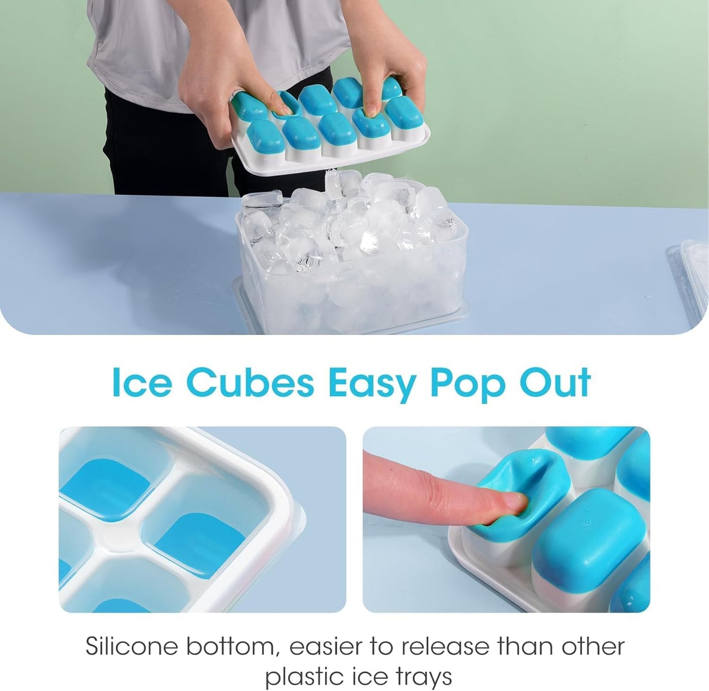 DOQAUS Ice Cube Tray with Lid and Bin, 4 Pack Silicone Plastic Ice Cubes Trays for Freezer with