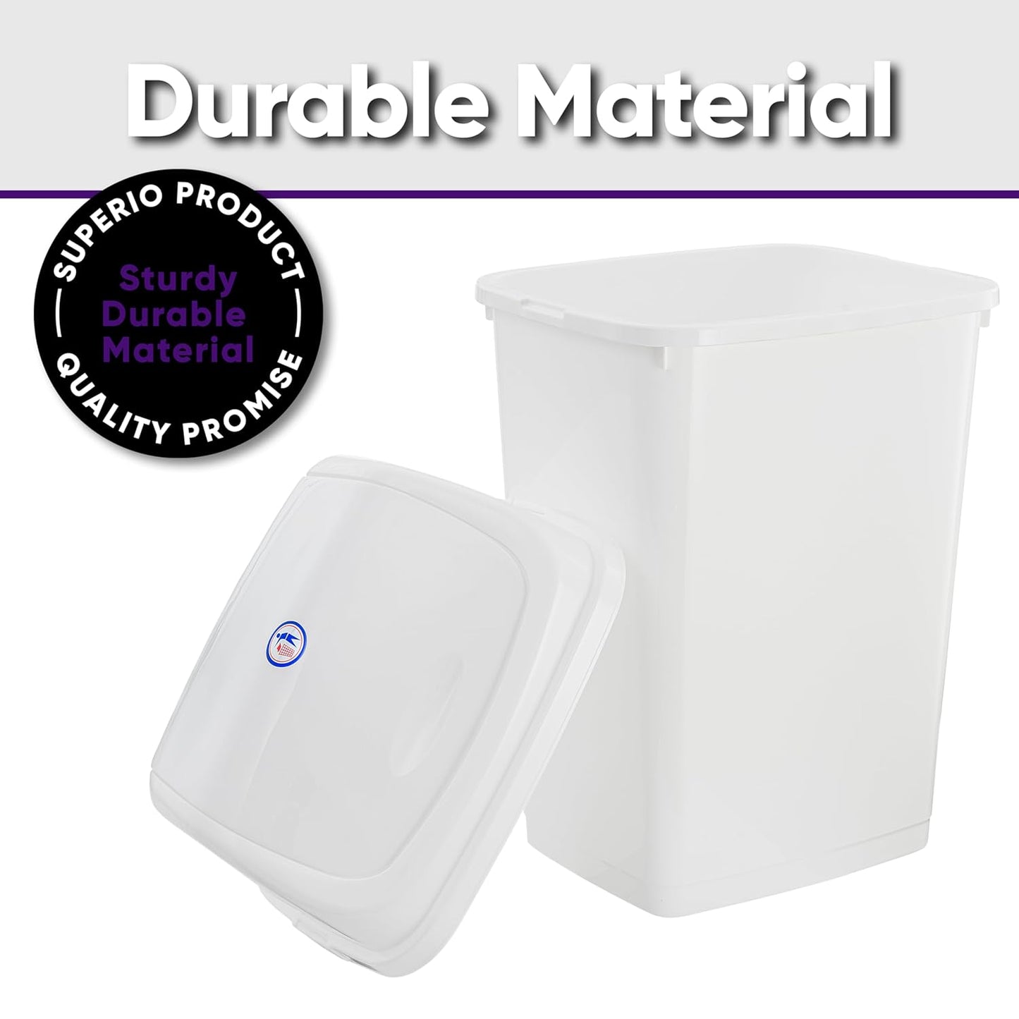 Superio Kitchen Trash Can 13 Gallon with Swing Lid, Plastic Tall Garbage Can Outdoor and Indoor