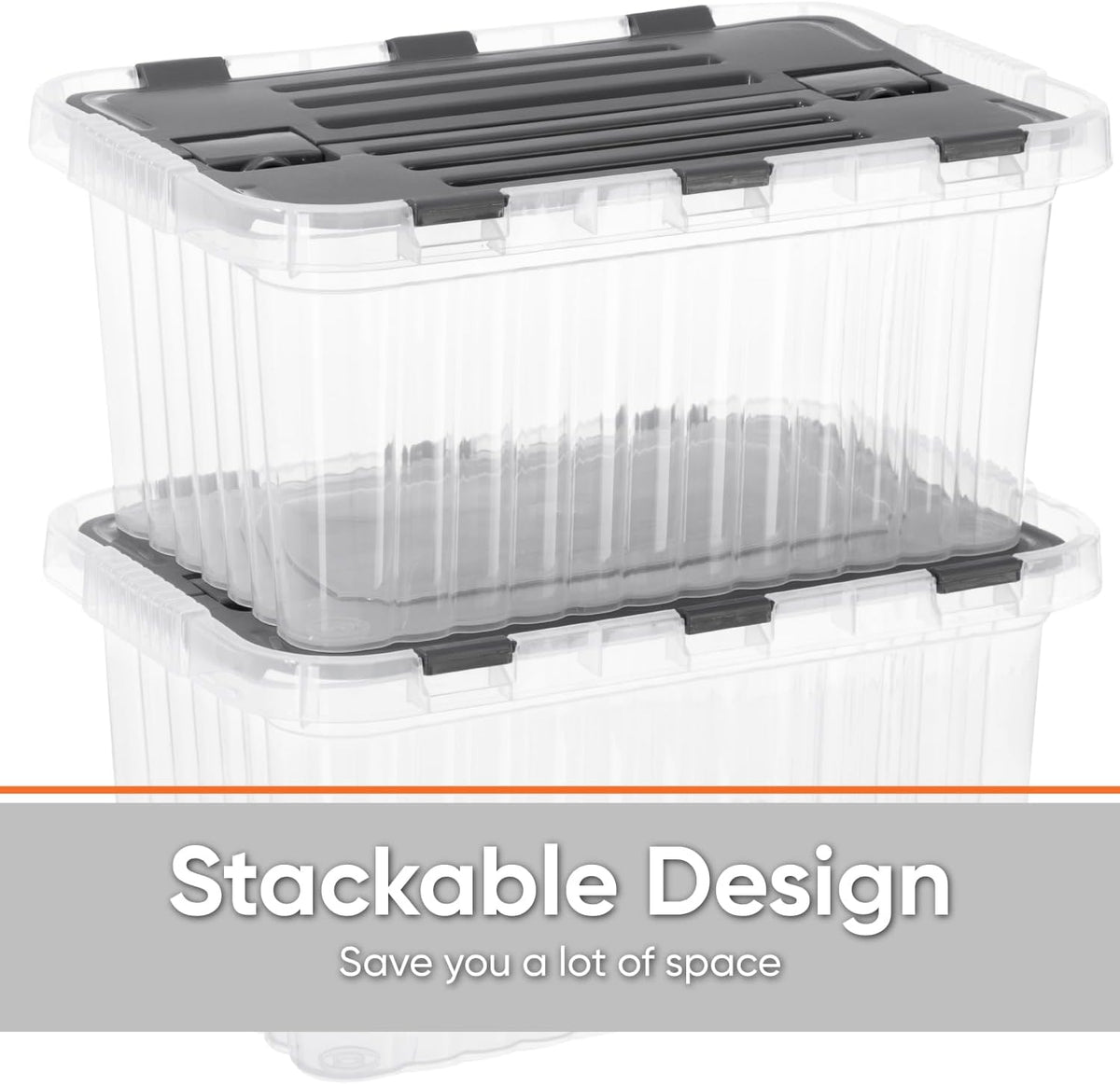 Superio Clear Storage Boxes with Attached Lids, Plastic Container Bins with Hinged Lids for