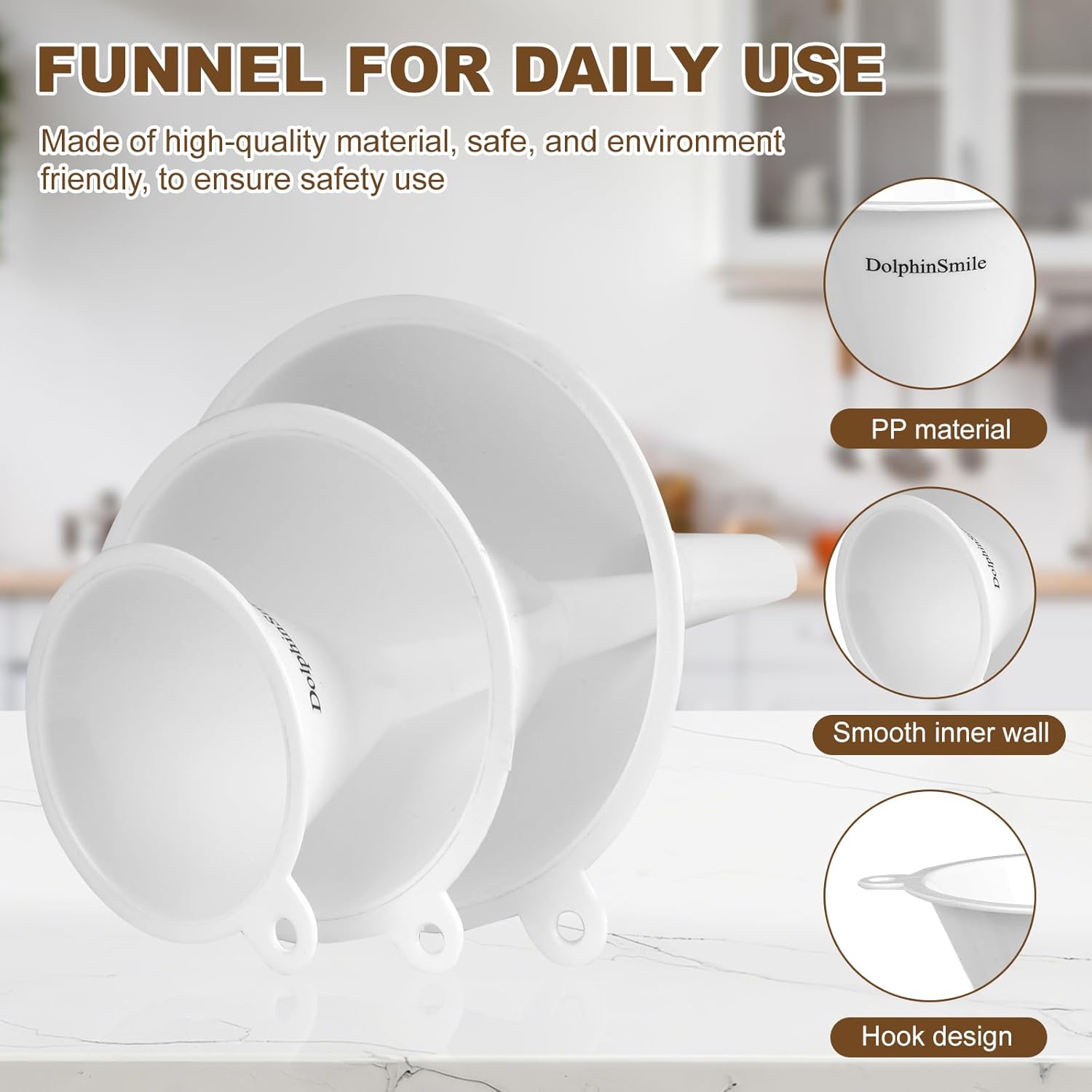 Plastic Kitchen Funnel Set of 3, Round Kitchen Funnels for Filling Bottles, Durable and