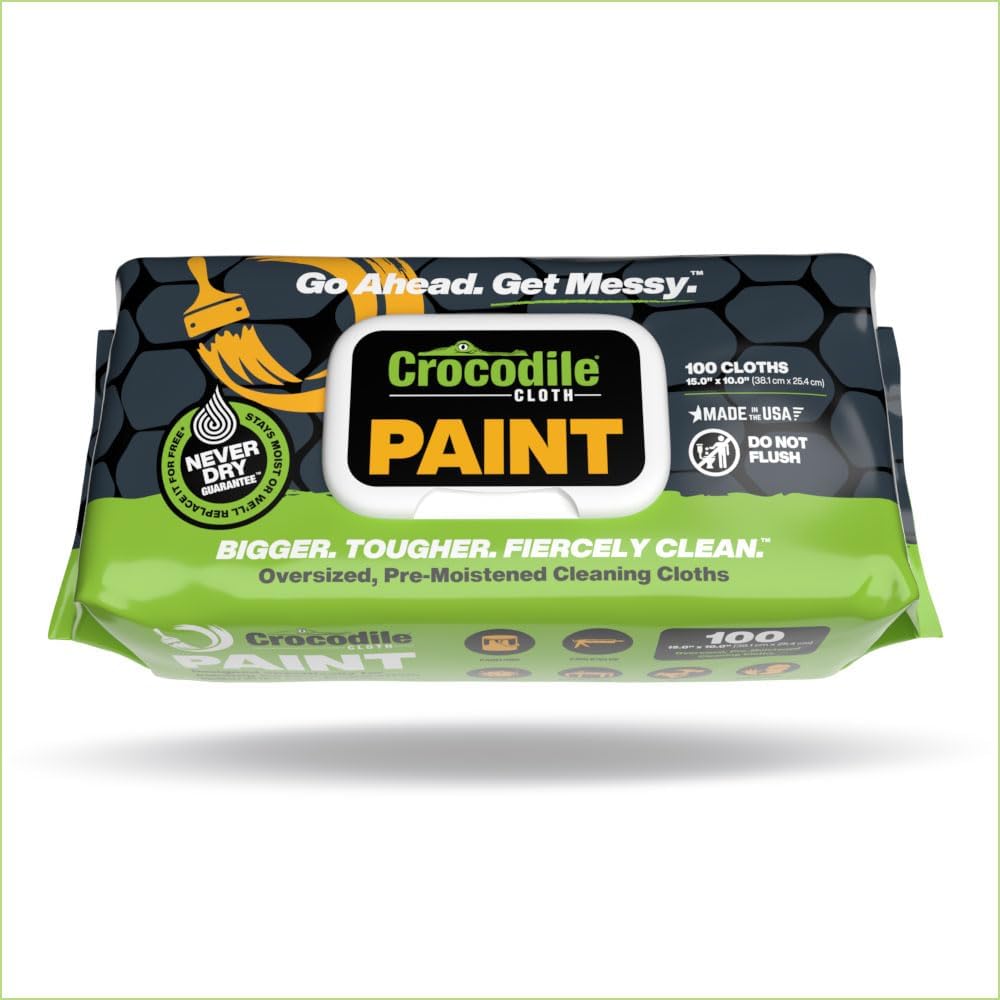 Crocodile Cloth Paint Cleaning Wipes, 600 Count (6 Packs of 100) – Extra-Large 15” x 10” Heavy-Duty