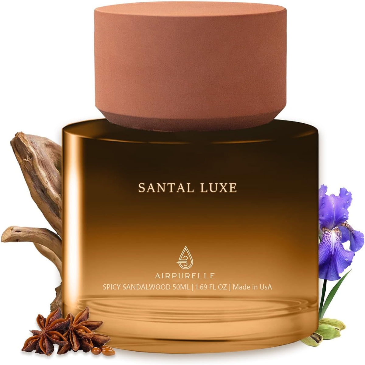 Car Air Freshener Spicy Sandalwood Fragrance Oil Diffuser for Cup Holder with Aroma Stone Cap, Long