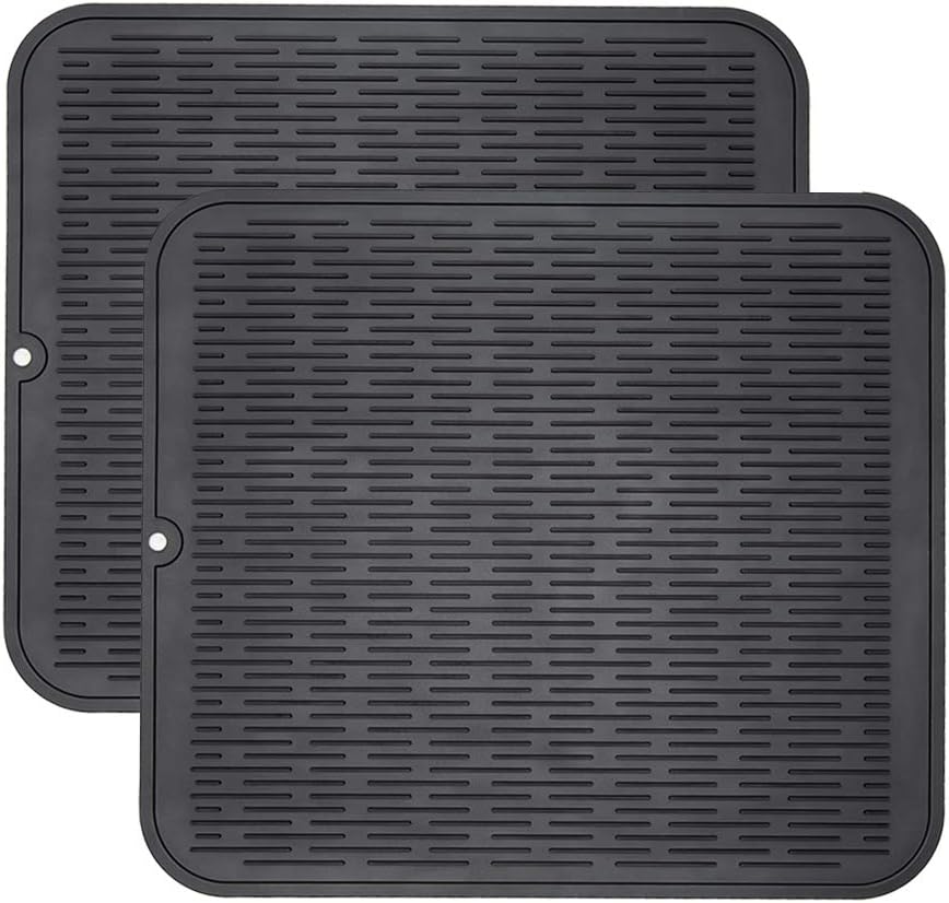 ZLR 2 Pcs Silicone Dish Drying Mats for Kitchen Counter, Eco-Friendly Fast Dry Dish Mat, Easy Clean