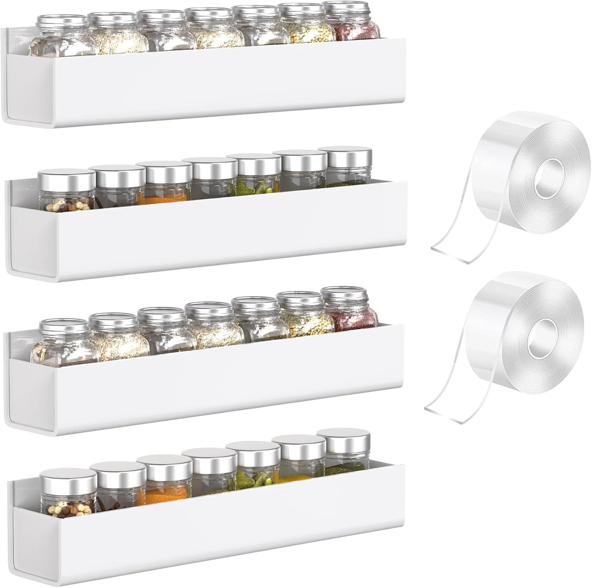 PMMASTO Adhesive Acrylic Spice Rack Organizer for Wall with Nano Double Sided Tape, Spice Shelf