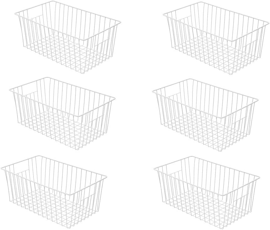 16inch Freezer Wire Storage Organizer Baskets, Household Refrigerator Bins with Built-in Handles
