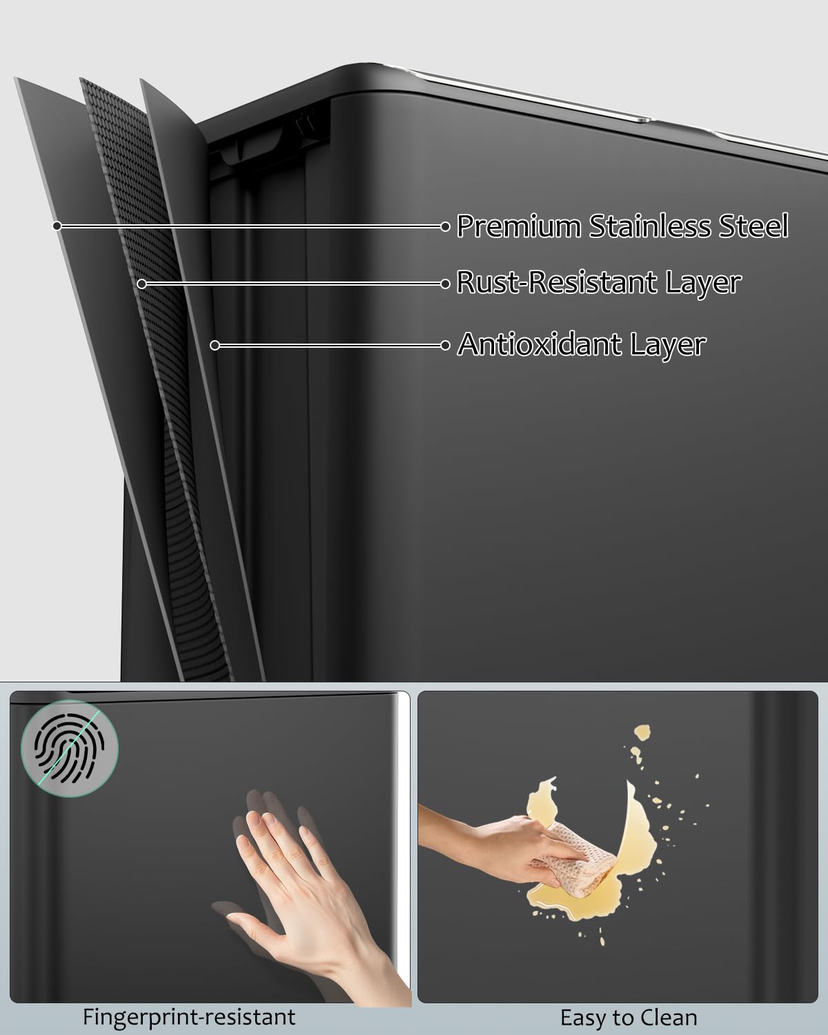 16 Gal (2 x 30 L) Dual Trash Can, Stainless Steel Kitchen Garbage Bin, Recycle Dustbin with Odor