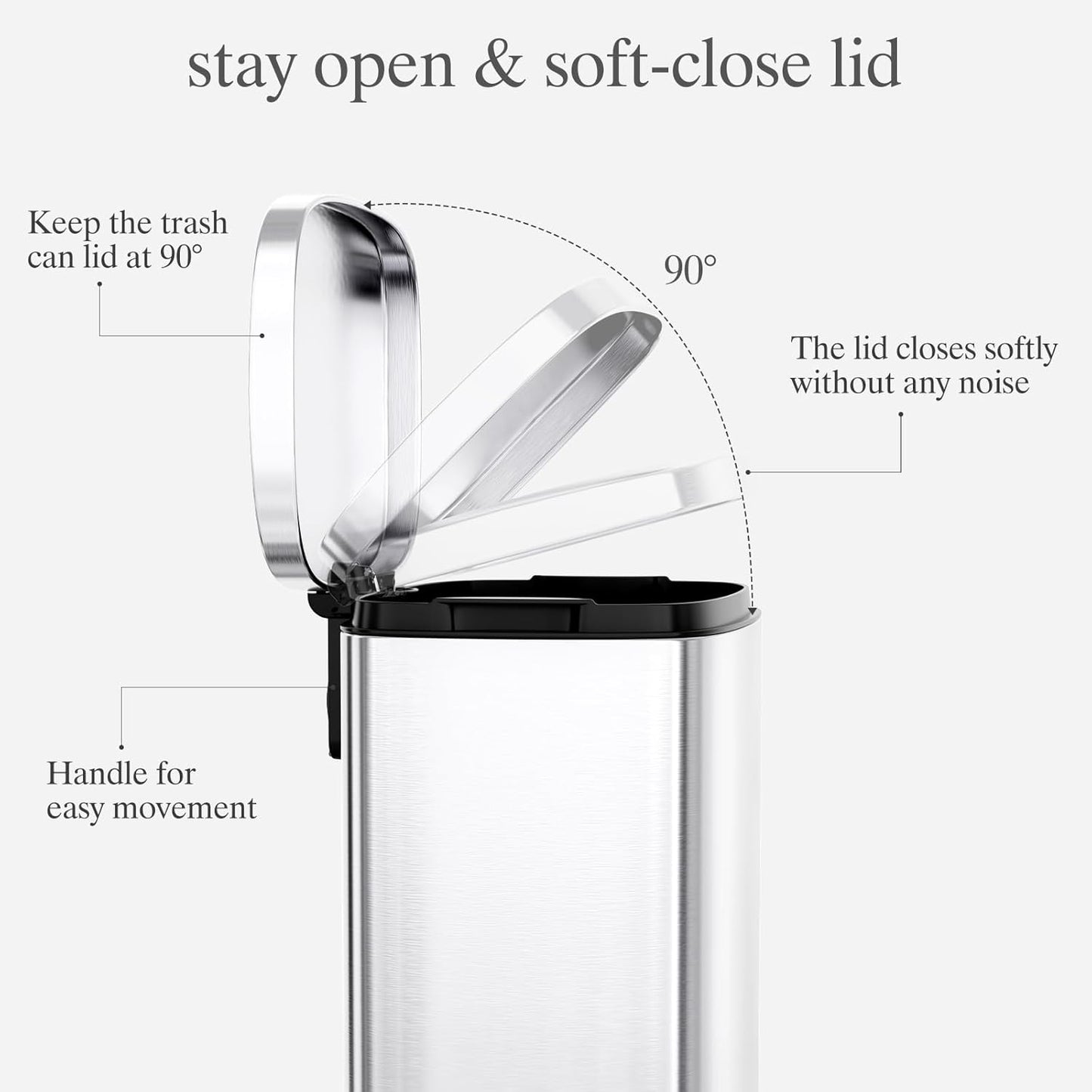 AthLike Trash Can, Stainless Steel Kitchen Garbage Can, Step Waste Bin with Hinged Lid and