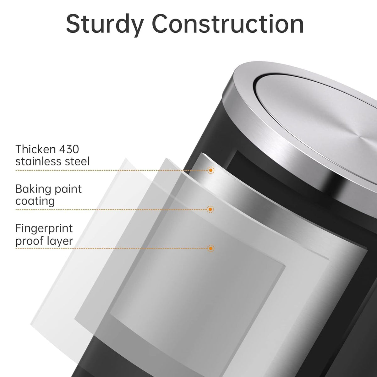 Mbillion Small Trash Can with Swing Lid 4 Gallons/15 Liter, Mini Trash Can with lid, Stainless