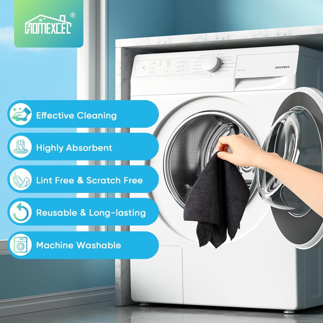 HOMEXCEL Black Microfiber Cleaning Cloth, 12 Pack Premium Microfiber Towels for Cars, Lint Free
