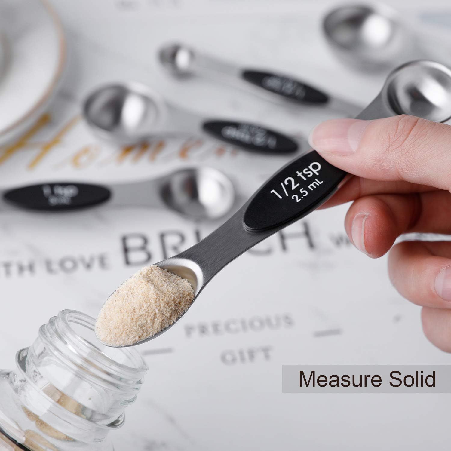 Magnetic Measuring Spoons Set Stainless Steel Dual Sided Stackable Teaspoon Tablespoon for