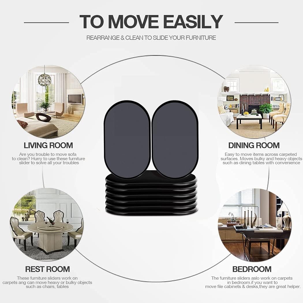 Reusable Large Furniture Sliders for Carpet, Furniture Movers Sliders, Carpet Movers Oval Heavy