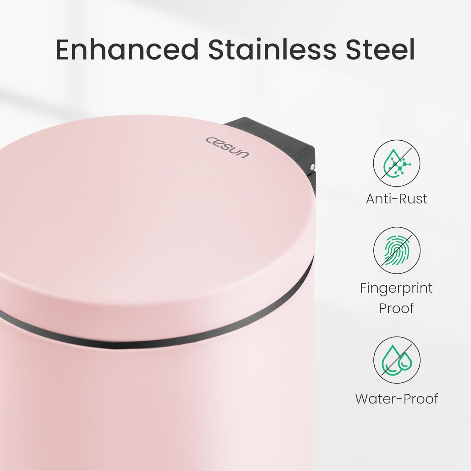 Cesun 1.2 Gallons Small Pink Trash Can, Bathroom Garbage Can with Lid and Foot Pedal, Mini Round
