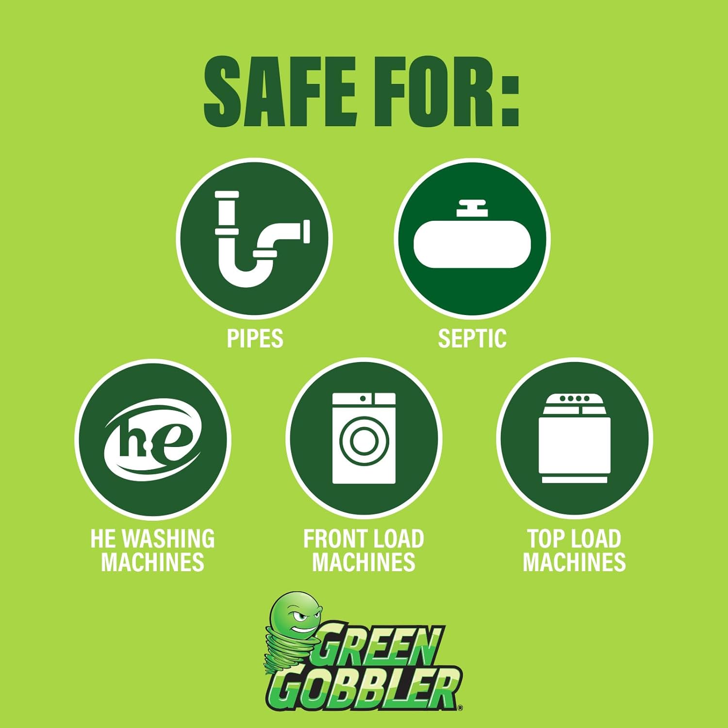 Green Gobbler Washing Machine Cleaner Tablets with Pipe Clean Technology Deodorizer | Front & Top