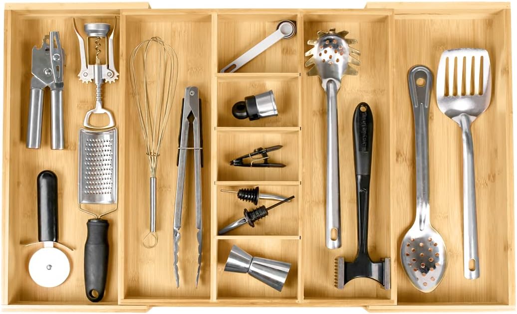 KitchenEdge Adjustable Kitchen Drawer Organizer for Utensils and Junk, Food-Safe Contract Grade