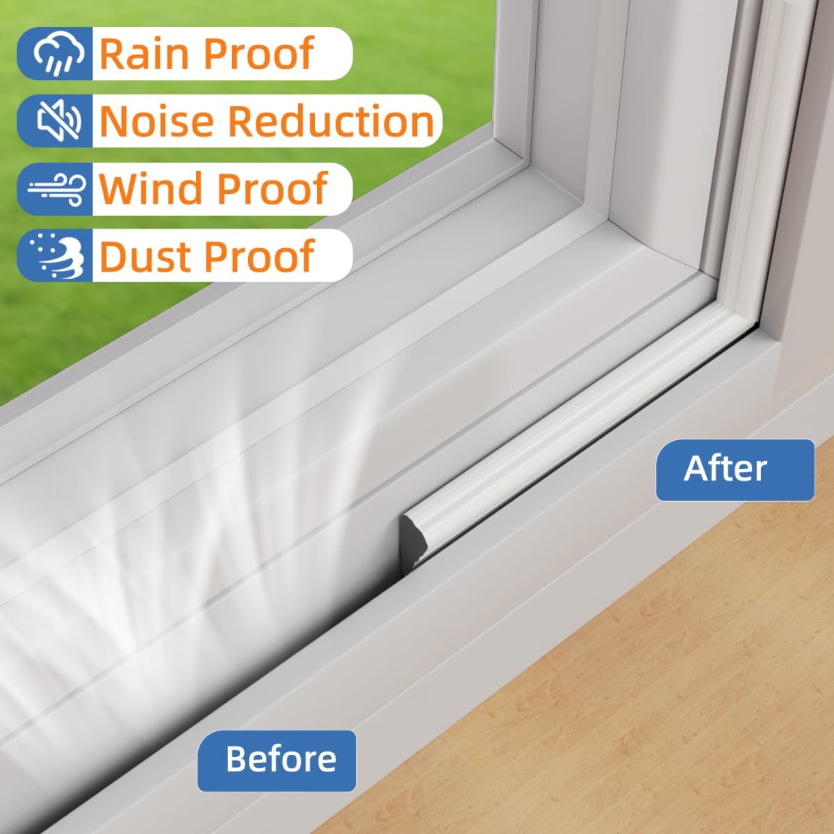 Wedge-Shape Window Weather Stripping Door Frame Seal Strip 3Pcs×196" White,Upgrade Black