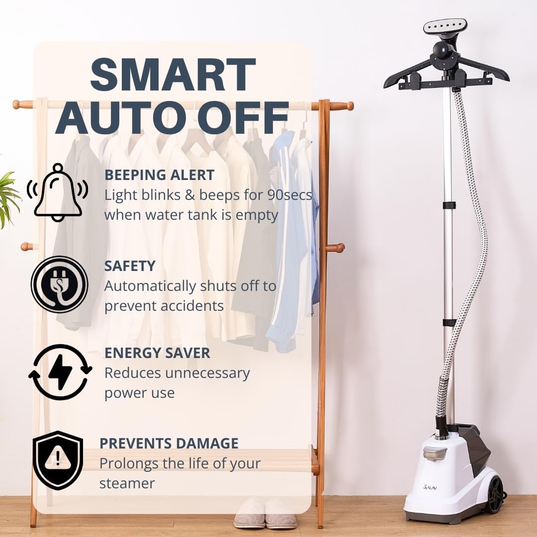 SALAV Commercial-Grade Standing Garment Steamer for Clothes with Auto-Off Safety 1800W Powerful