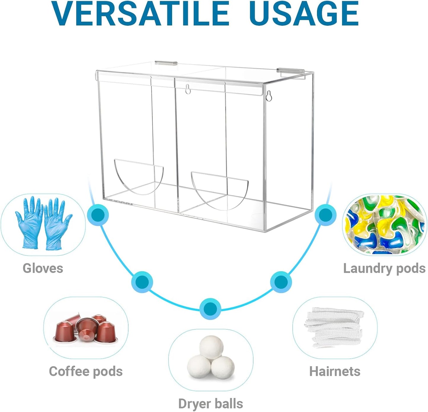 Glove Dispenser Wall Mount - Double Acrylic Hygiene Dispenser Station Holder for Disposable Latex