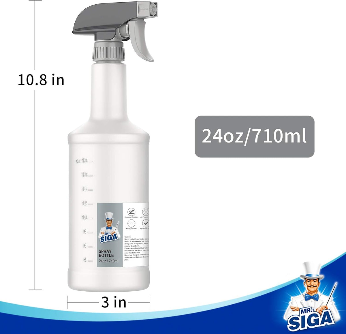 MR.SIGA 24 oz Empty Plastic Spray Bottles for Cleaning Solutions, Heavy Duty Household Reusable