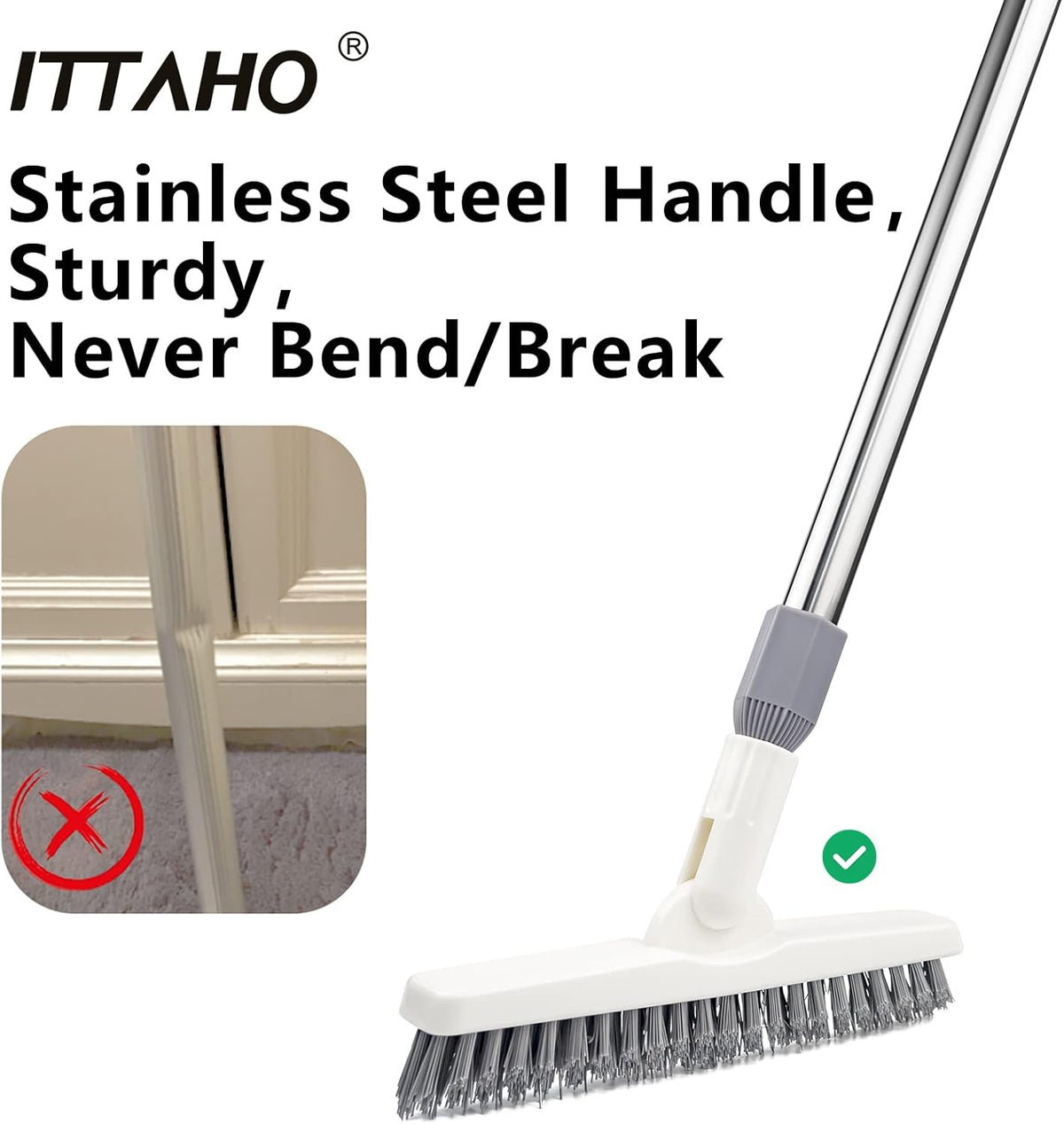 ITTAHO 2 Pack Grout Cleaning Brush with Long Handle, Swivel V-Shape Grout Scrub Brush, Extendable