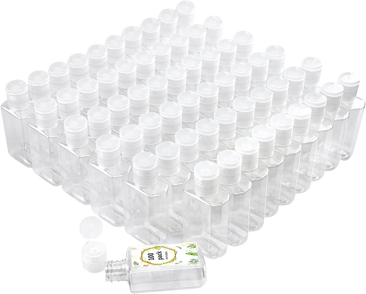 2oz Empty Hand Sanitizer Travel Size Bottles, Refillable Clear Plastic Containers with Flip Cap for