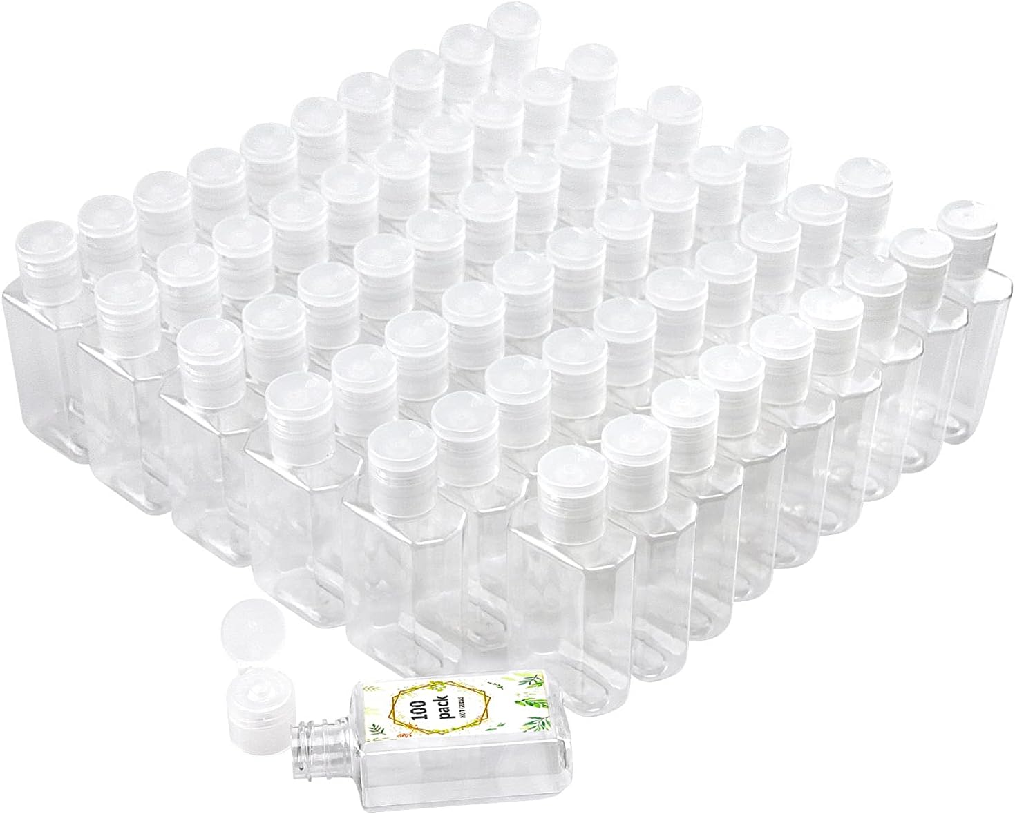 2oz Empty Hand Sanitizer Travel Size Bottles, Refillable Clear Plastic Containers with Flip Cap for