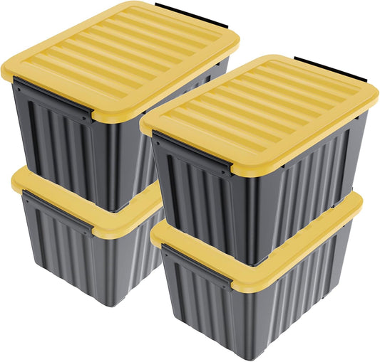 Nazhura 72 Quart Plastic Storage Bin, Stackable and Nestable Storage Boxes with Yellow Lids and