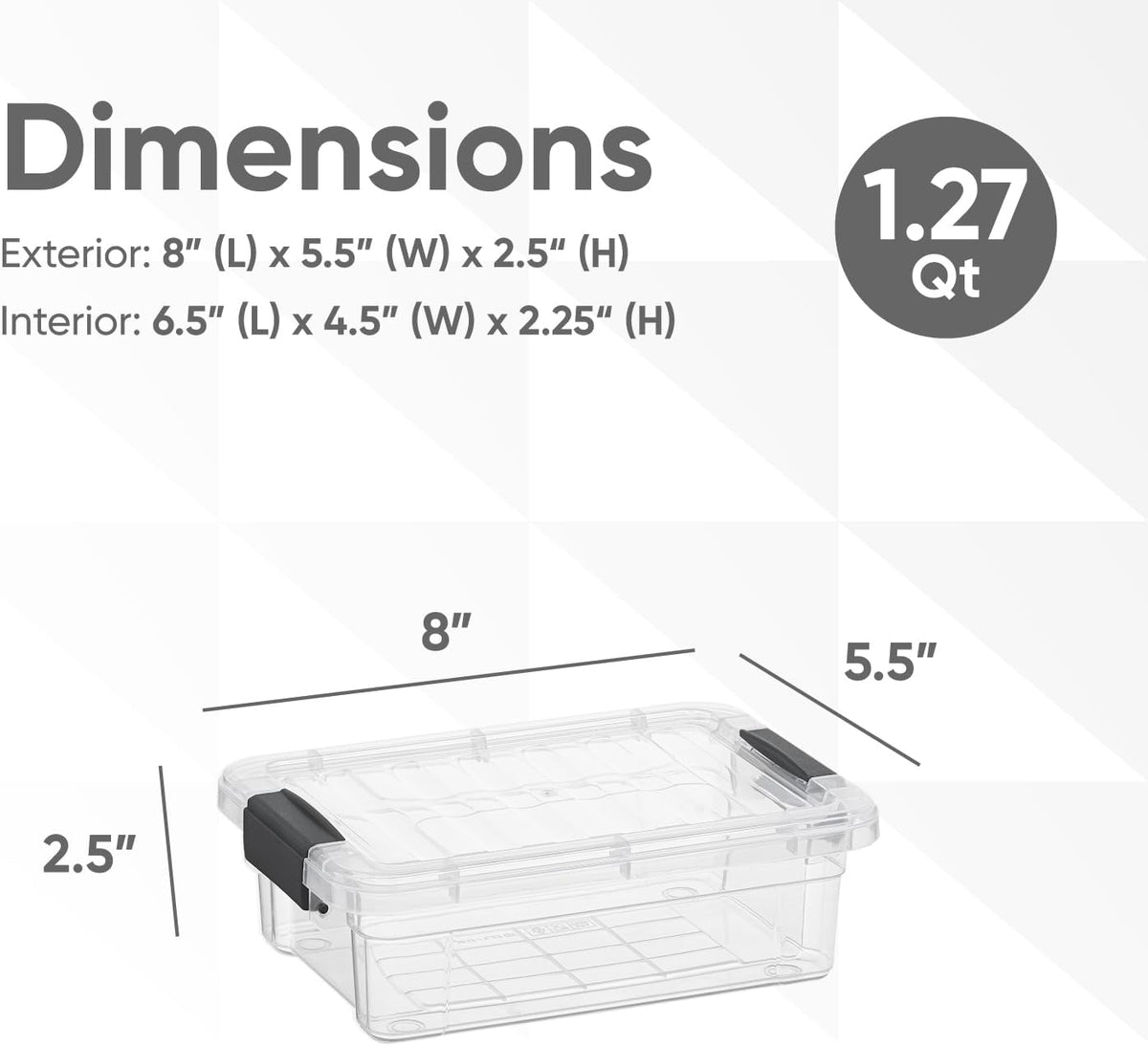 Superio Clear Storage Boxes with Lids, 1.27 Quart Plastic Container Bins for Organizing, Stackable