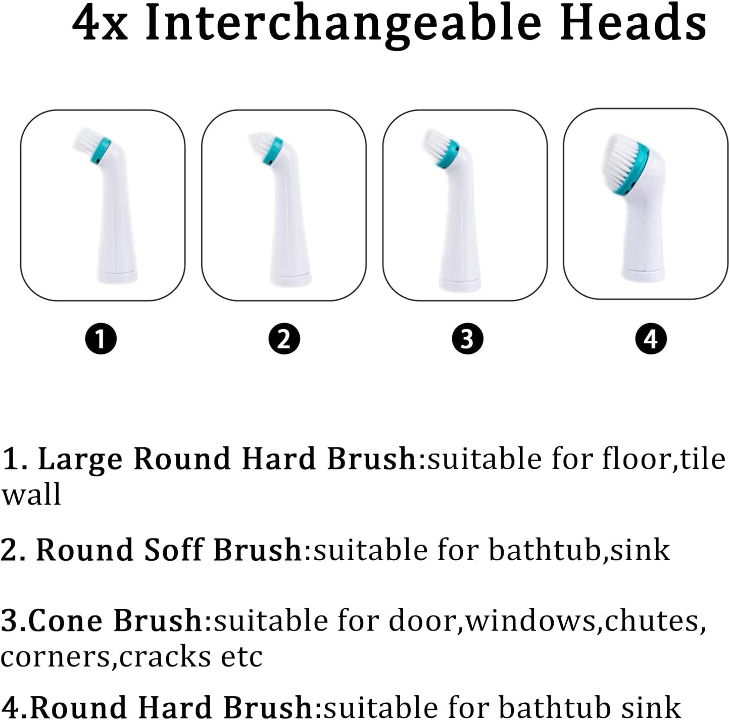 Electric Cleaning Brush with 4 in 1 Multiple Brush Heads, Indoor Household Cordless Motorized Brush
