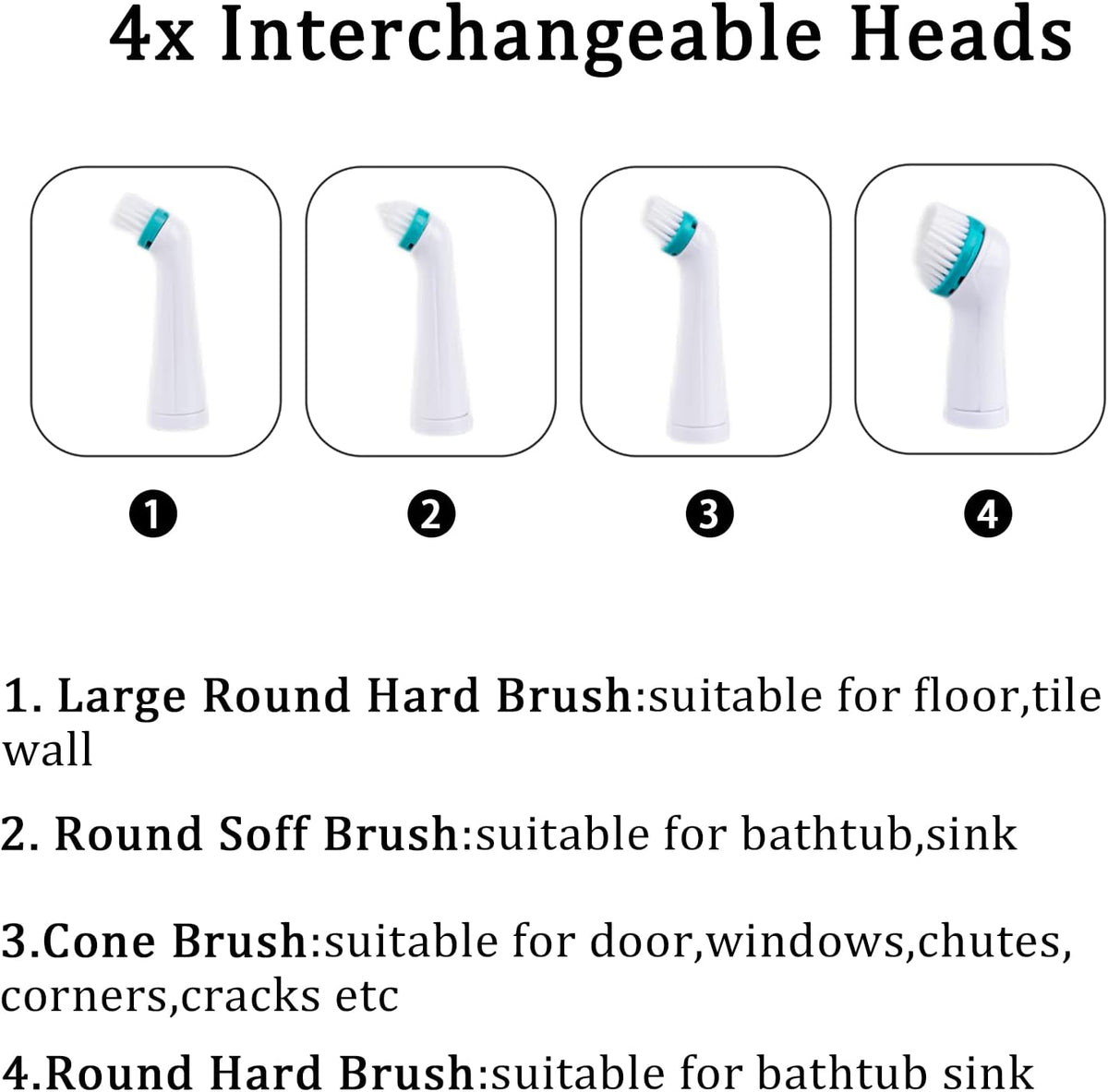 Electric Cleaning Brush with 4 in 1 Multiple Brush Heads,Indoor Household Cordless Motorized Brush