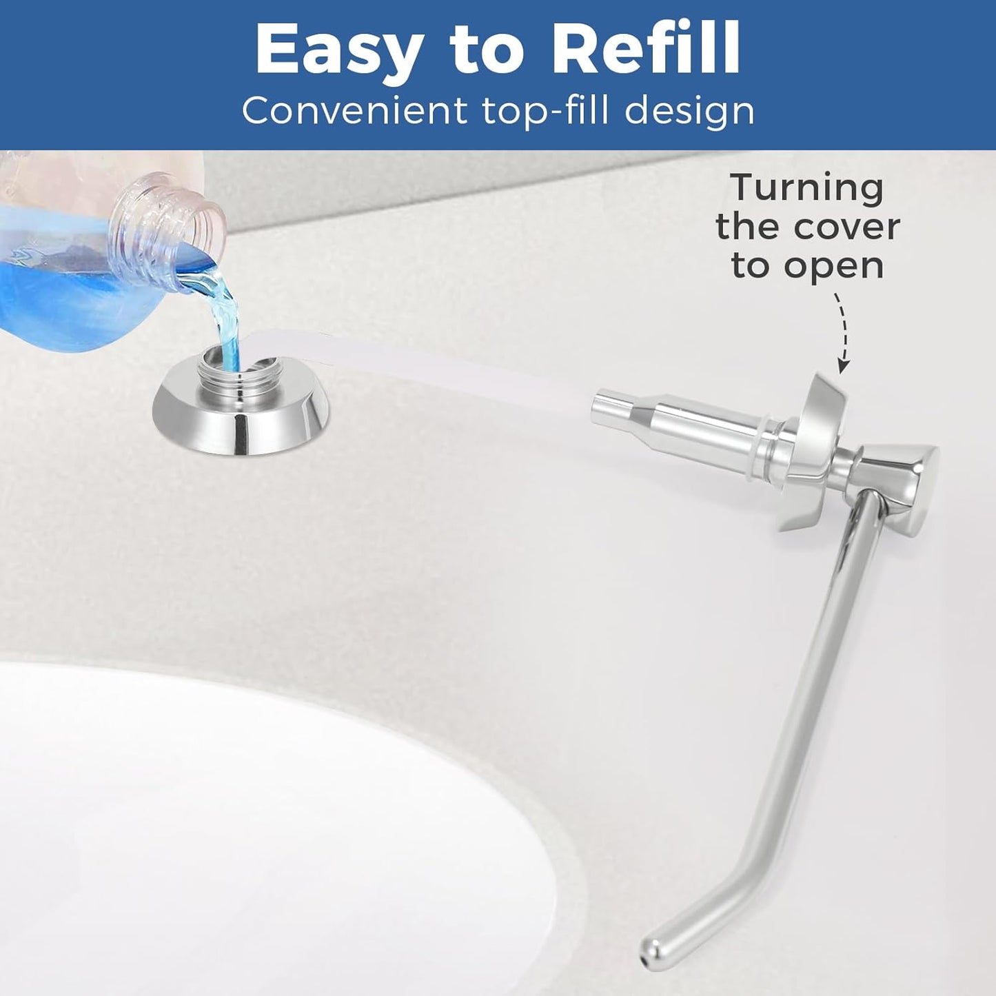 Heavy Duty Brass Countertop Liquid Soap Dispenser, Commercial Grade Top Fill Built-in Soap
