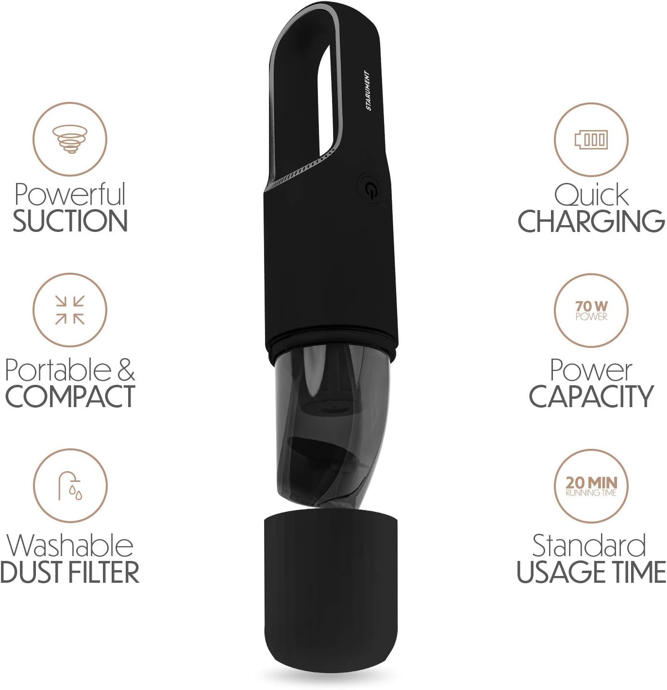 STARUMENT Portable Hand Vacuum Cleaner Handheld Cordless Cleaner for Dust Pet Hair Dirt Home Car