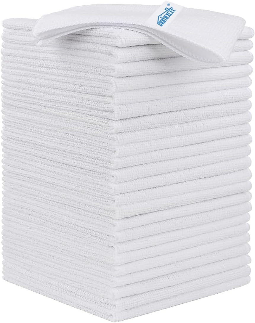 HOMEXCEL White Microfiber Cleaning Cloth, 24 Pack Cleaning Towels for Kitchen, Lint Free
