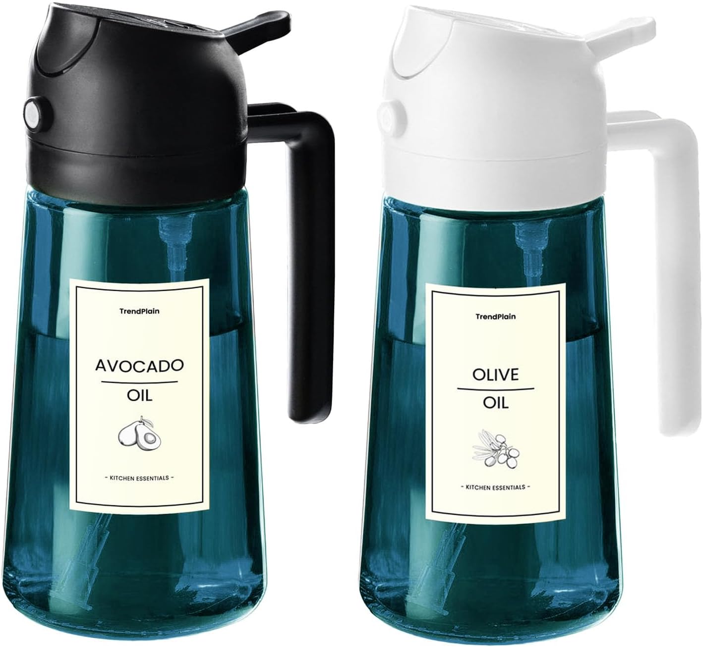 TrendPlain 16oz/470ml Blue Glass Olive Oil Sprayer for Cooking - 2 in 1 Olive Oil Dispenser for
