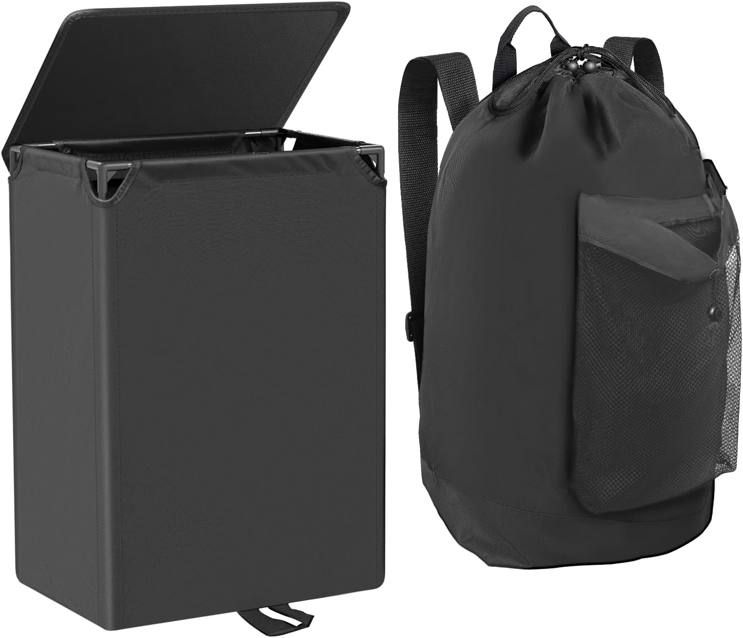 60L 2-in-1 Laundry Hamper with Laundry Backpack, Waterproof Basket with Lid, Laundry Bag with