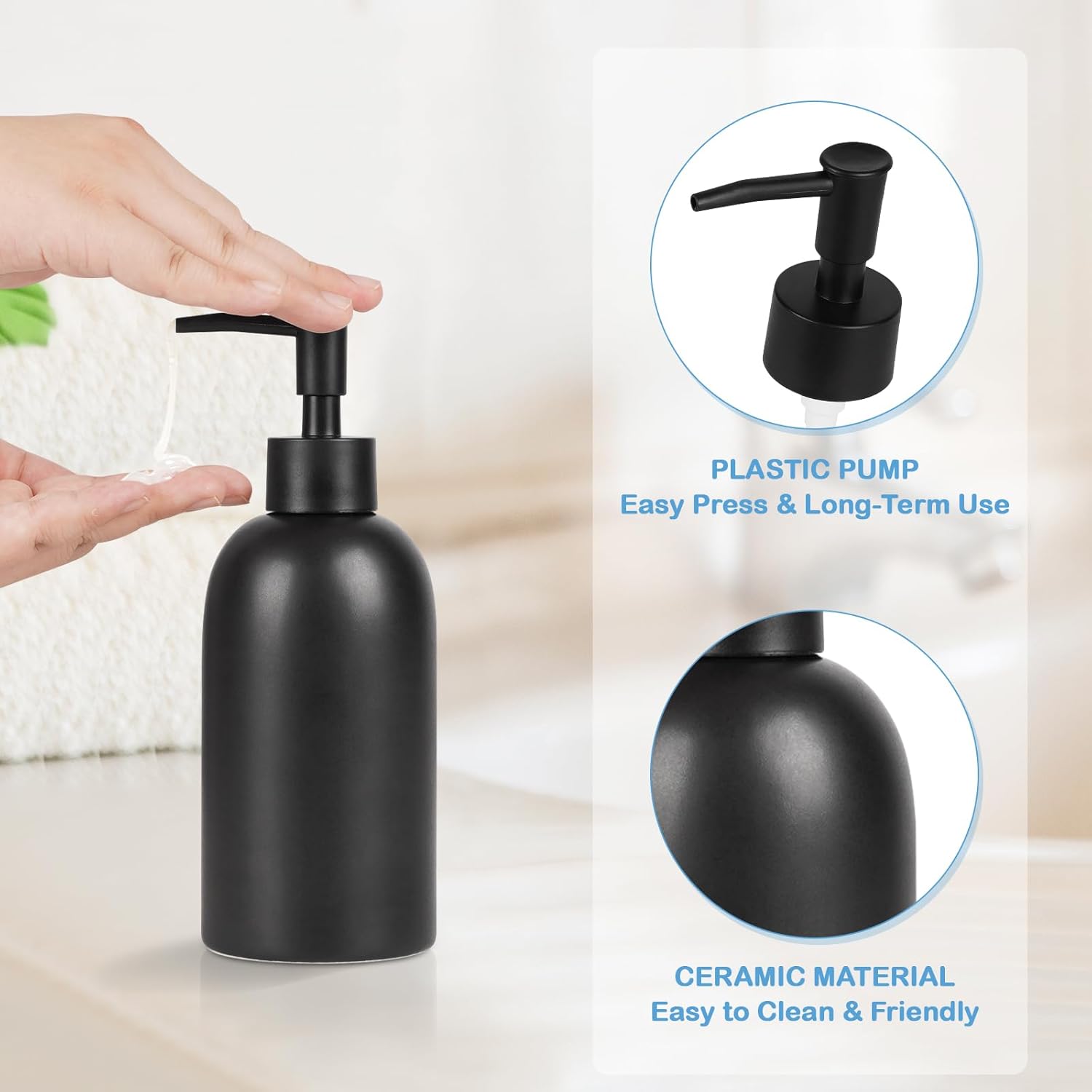 Natheeph 14OZ Ceramic Soap Dispenser Ceramic Soap Pump Dispenser Can Fill Liquid for