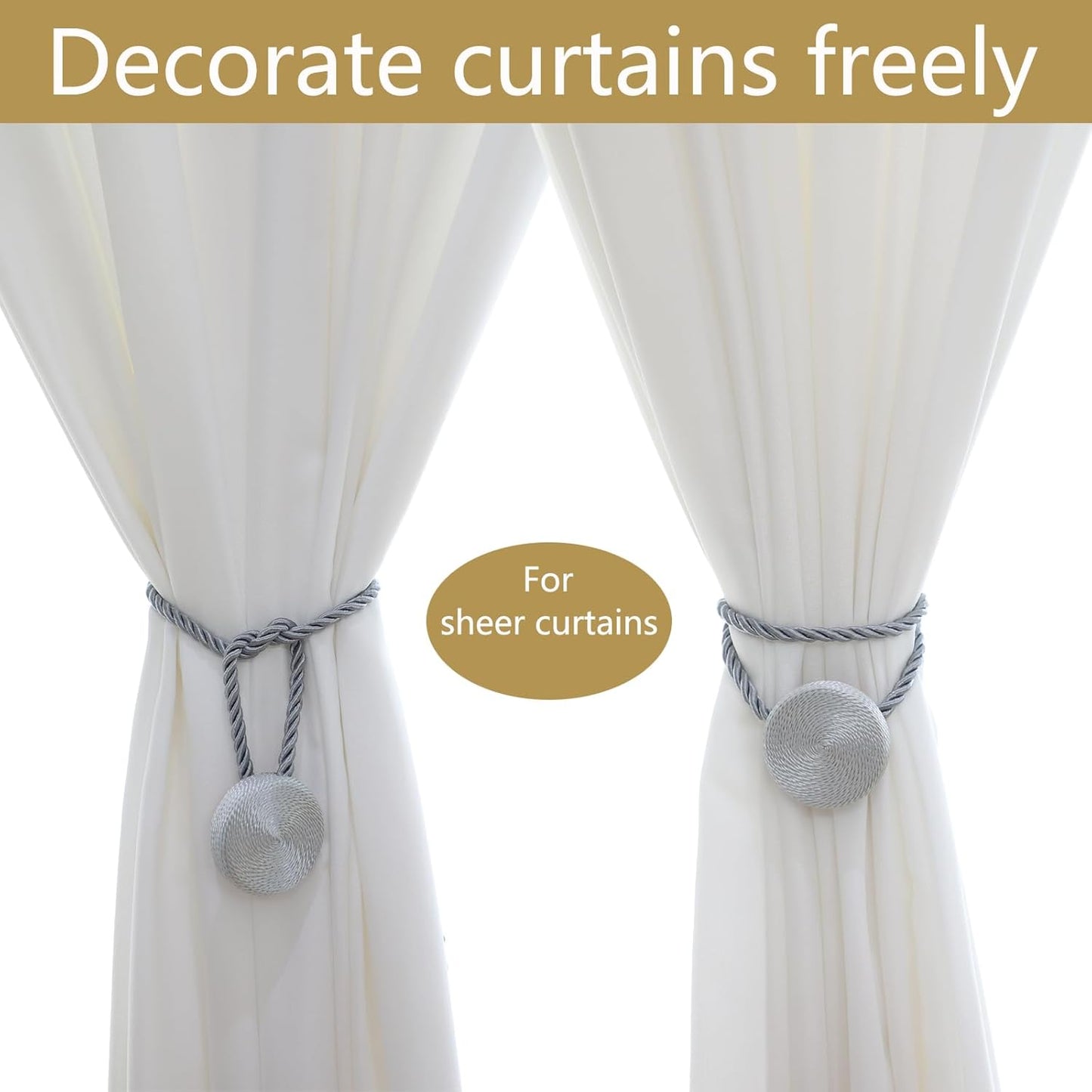 Magnetic Curtain Tiebacks - 12mm Magnetic Tie Backs for Curtains, Heavy Duty No Drill Curtain