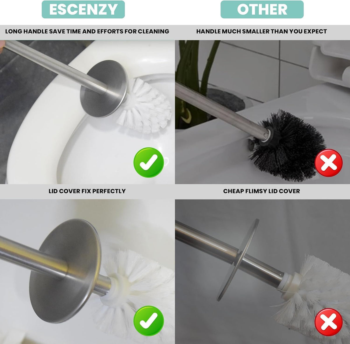 Escenzy Turquoise Green Toilet Brush and Holder Set Mosaic Glass | Non-Rustic Stainless Steel |