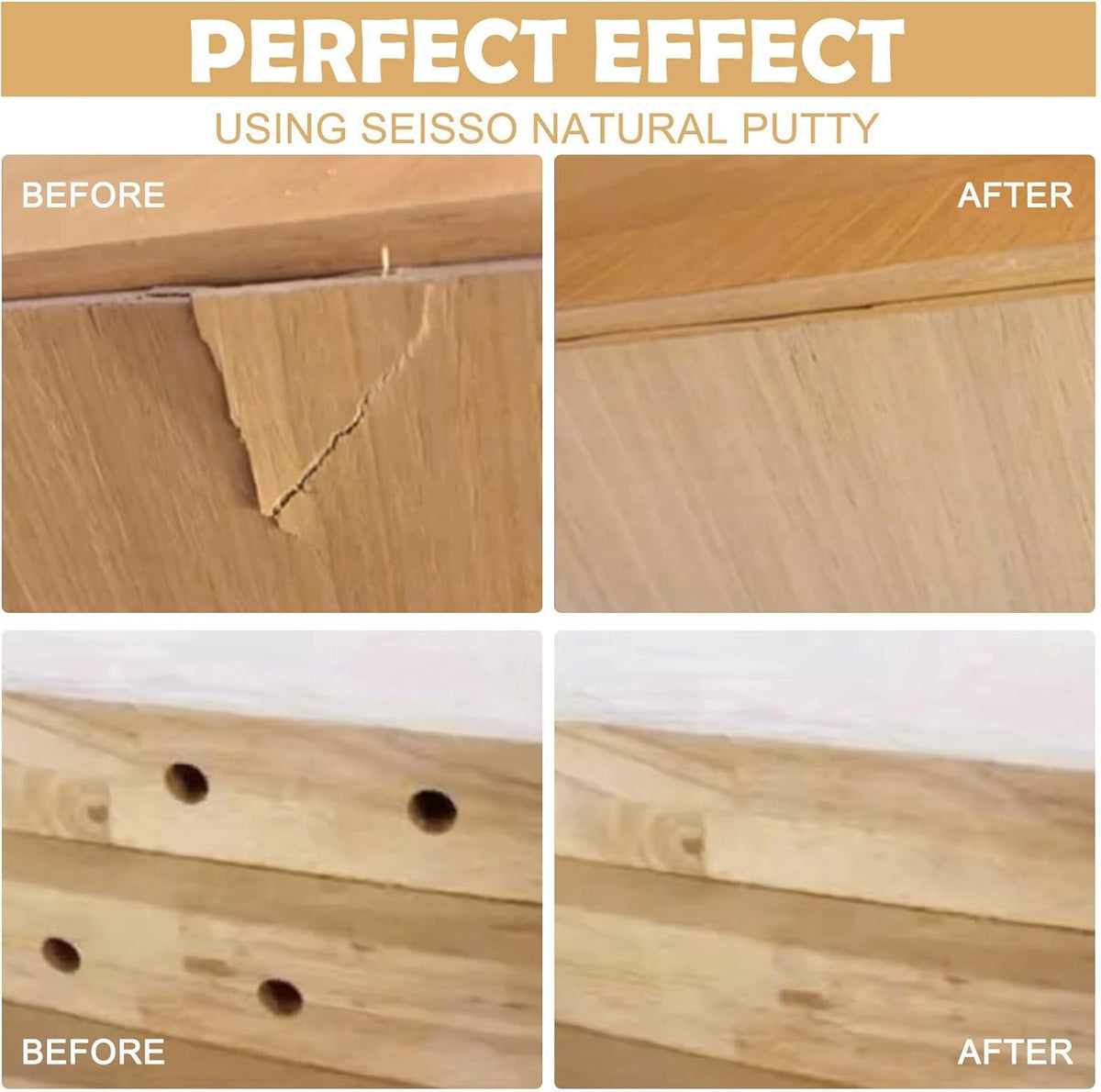 SEISSO Wood Filler, Natural Wood Putty for Trim, Wood Filler Paintable, Stainable, Water-Based Wood