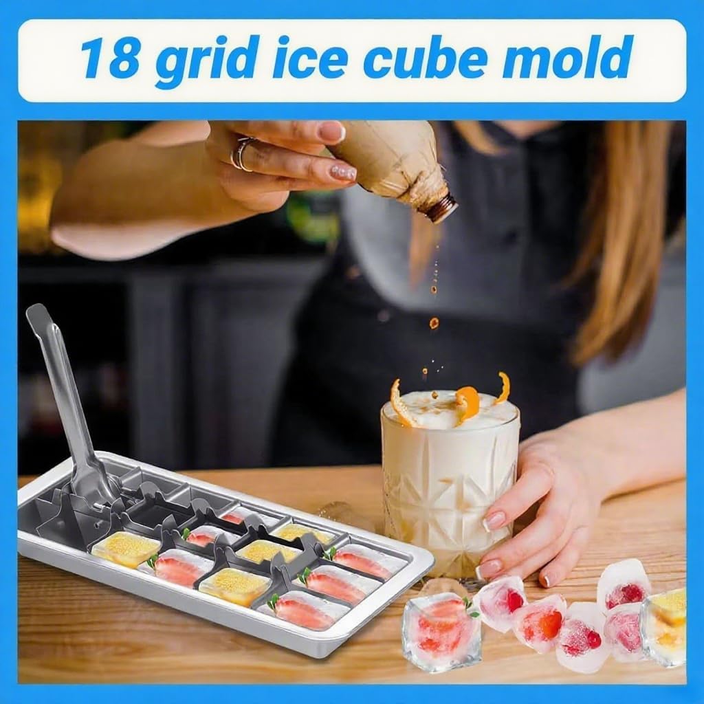 3 Pack 18-Slot Ice Cube Trays Stainless Steel - Professional Heavy Duty Metal Icecube Mold