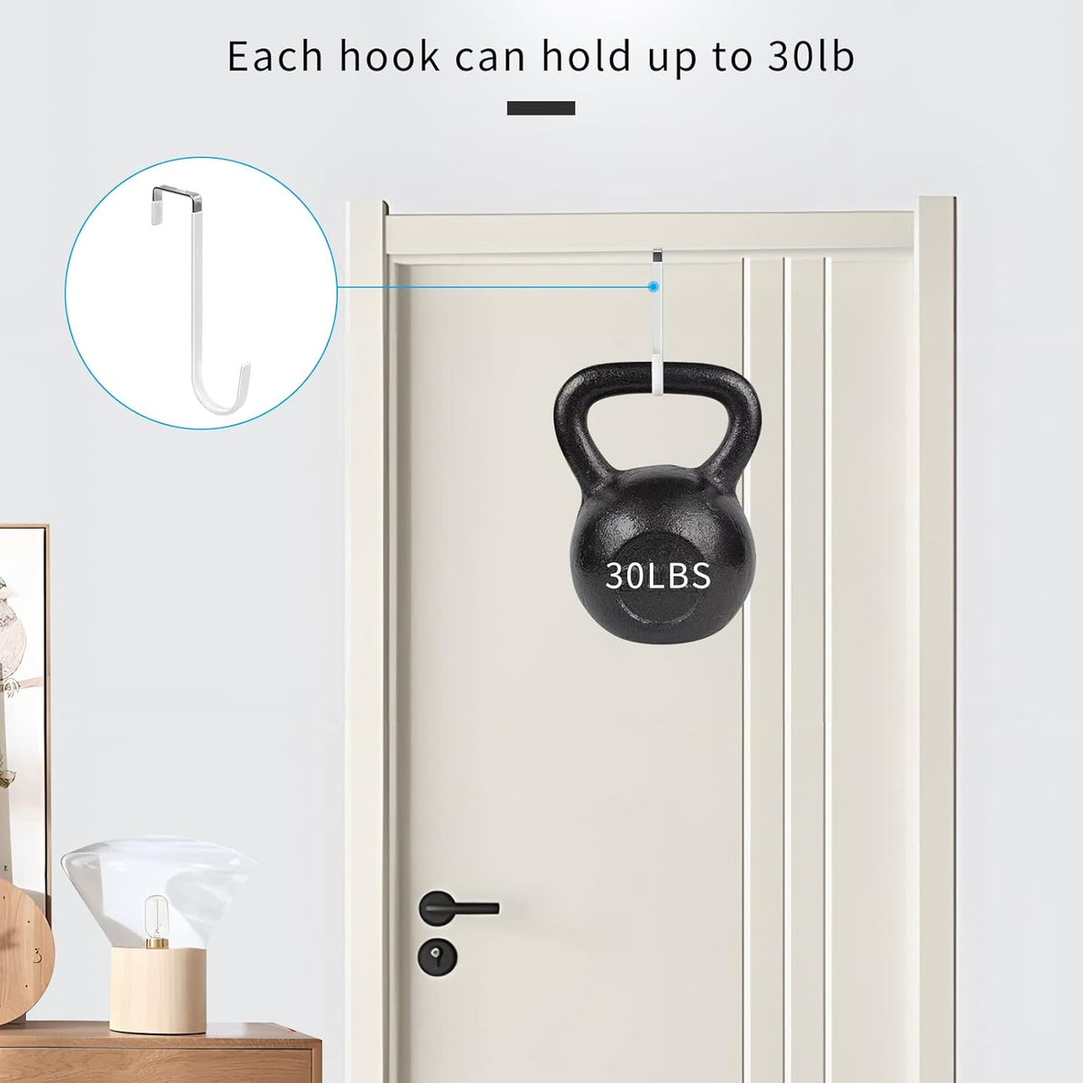 FYY Over The Door Hooks, 4 Pack Upgraded Long Door Hangers Hooks with Rubber Prevent Scratches