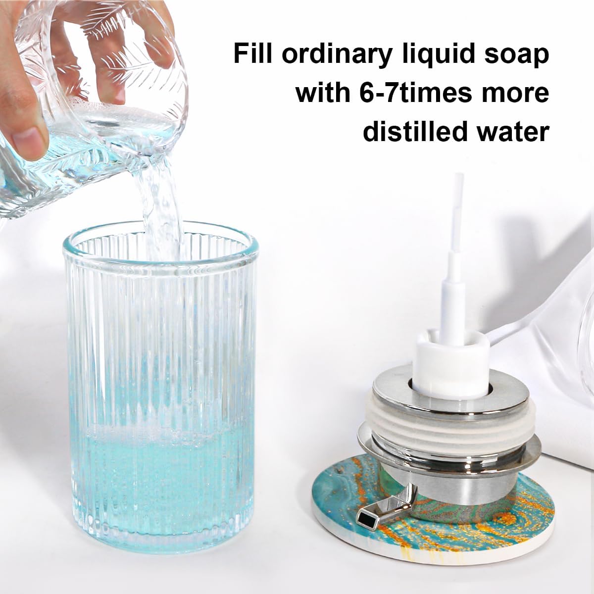 Clear Foaming Soap Dispenser, 12 Oz Glass Foaming Hand Soap Dispenser with Silver Pump, Bathroom