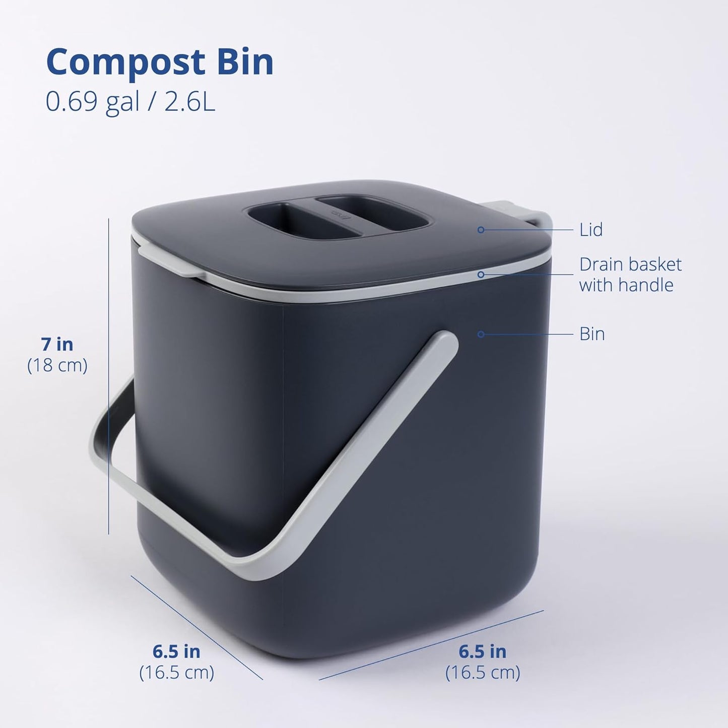 Blue Ginkgo Kitchen Compost Bin [2.6L / 0.69 GAL] – Filter-Free, Odor-Tight Countertop Food Waste