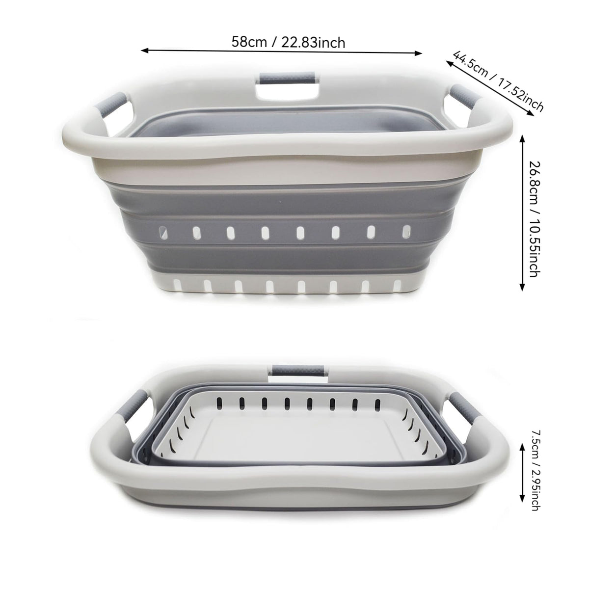 SAMMART 41L (10.8 gallon) Set of 2 Collapsible 3 Handled Plastic Laundry Basket-Foldable Pop Up