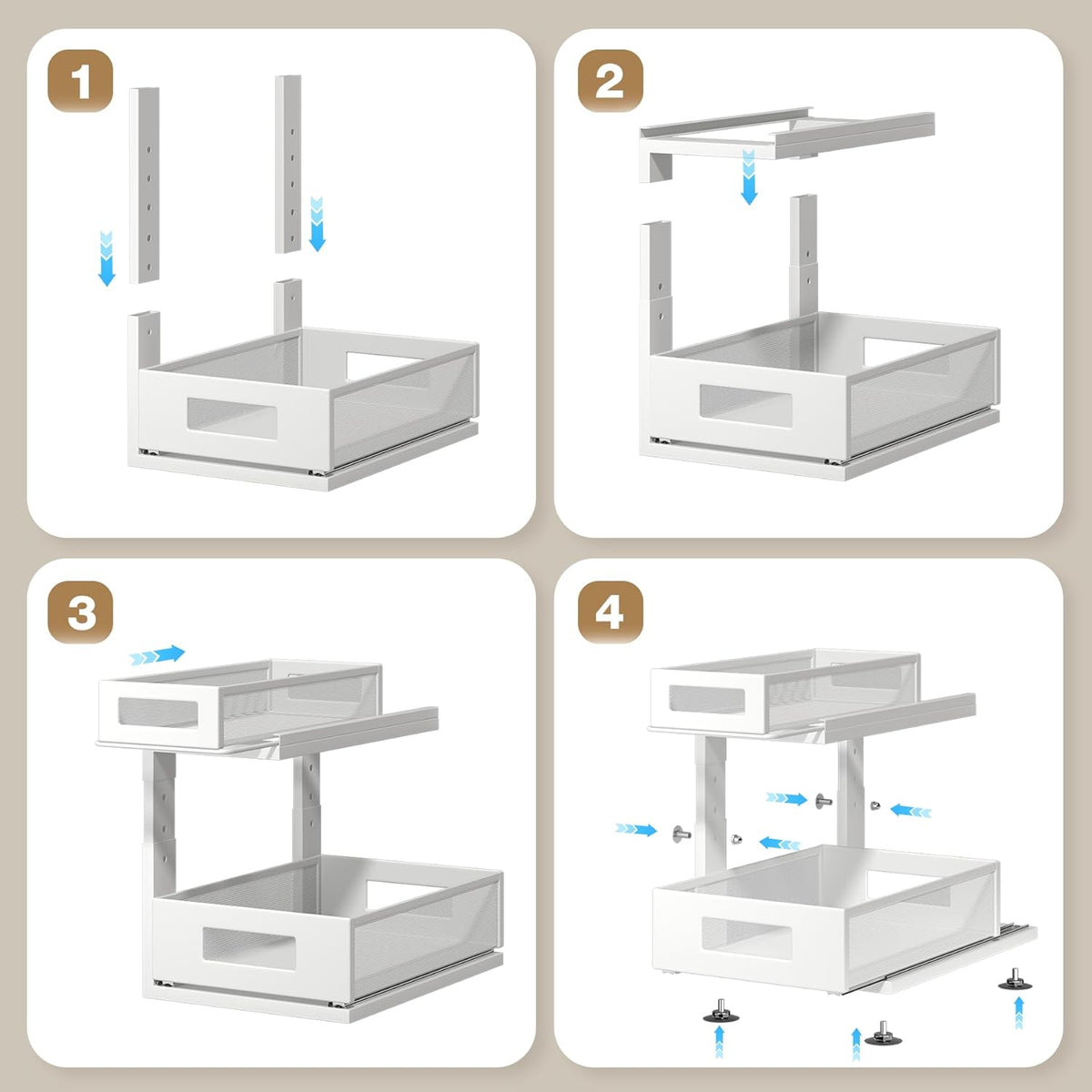 2 Pack Under Sink Organizer With Next-Gen Ball-Bearing Slides,2-Tier Pull Out Cabinet