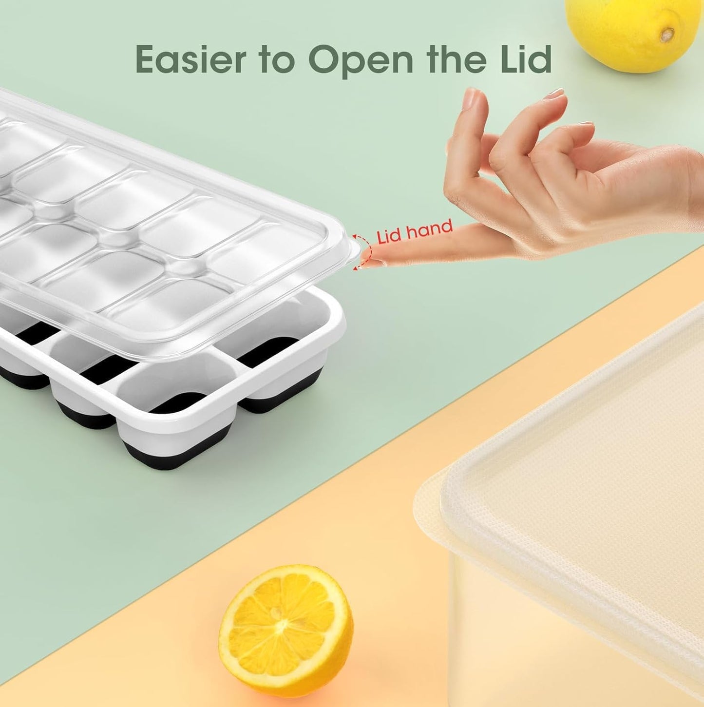 DOQAUS Ice Cube Tray with Lid and Bin, 4 Pack Silicone Plastic Ice Cubes Trays for Freezer with