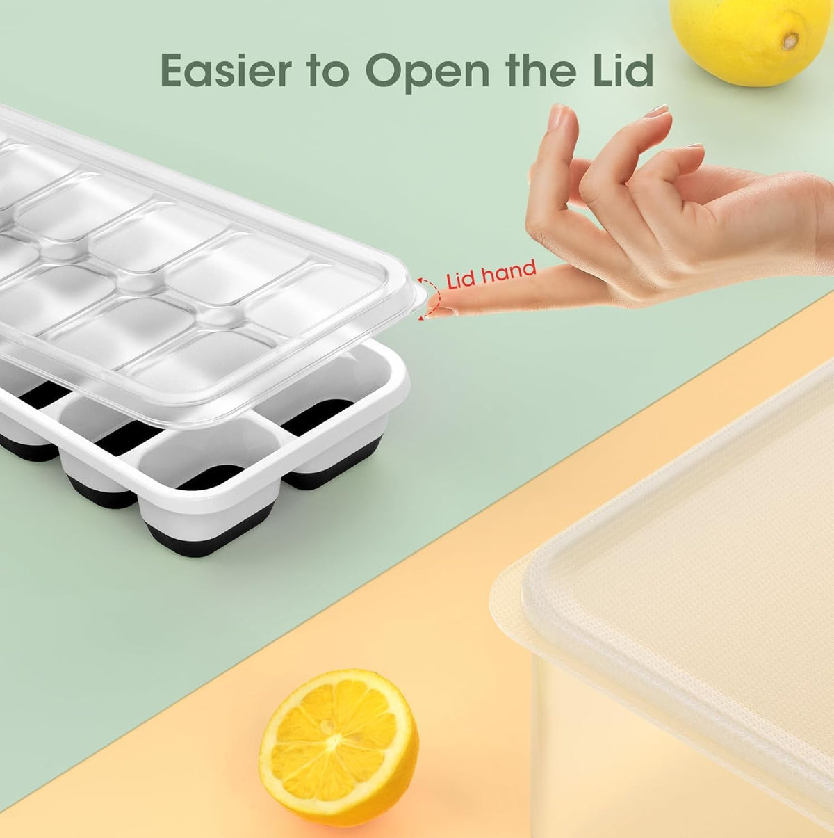 DOQAUS Ice Cube Tray with Lid and Bin, 4 Pack Silicone Plastic Ice Cubes Trays for Freezer with